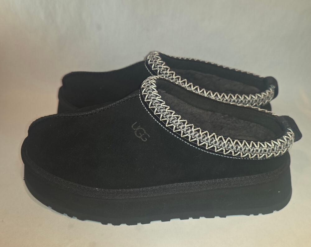 UGG Tazz II Platform Slippers Women's 8 Black Suede Sheepskin